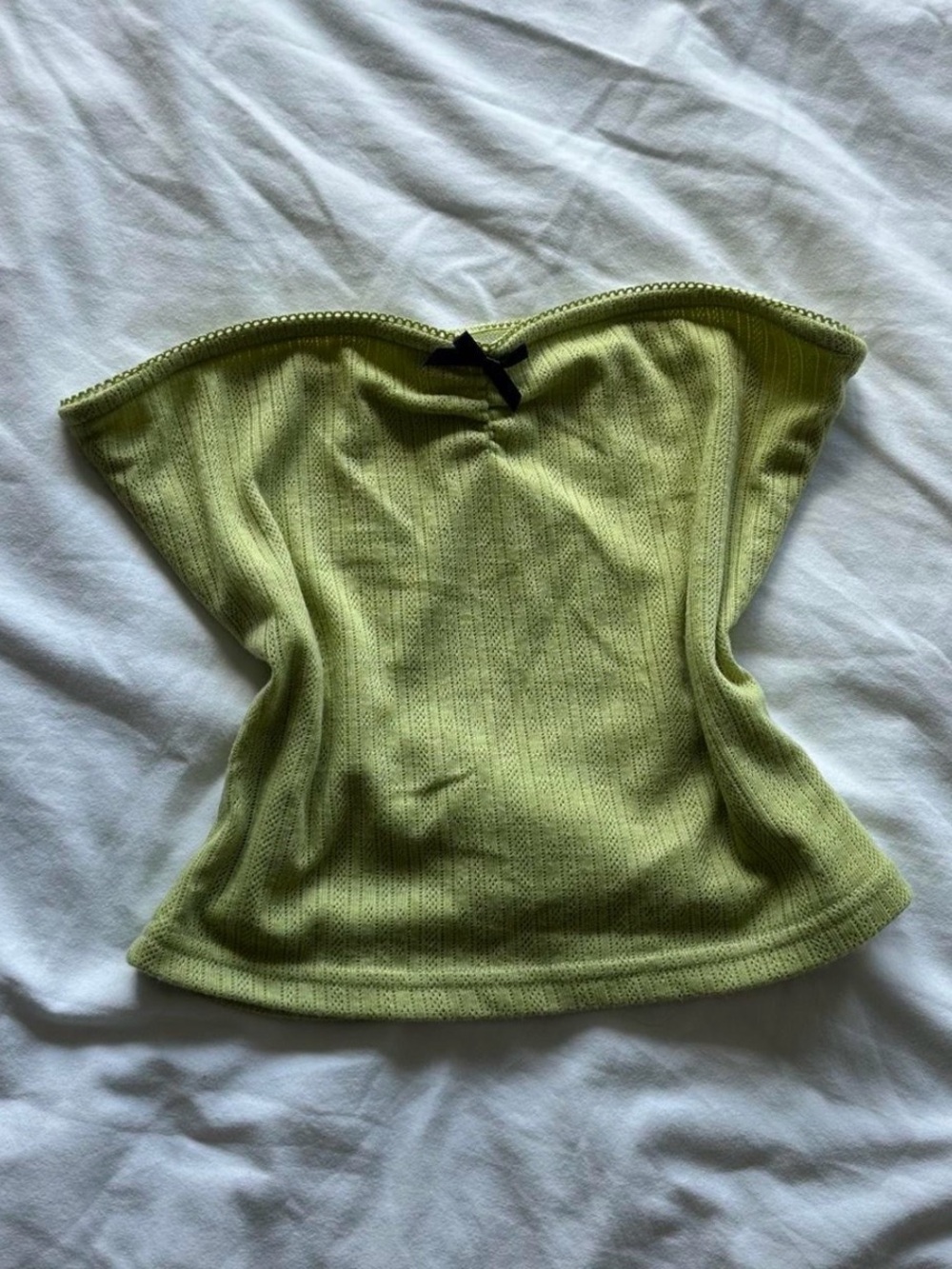 Princess Polly Lime Ribbed Strapless Tube Top with Black Bow